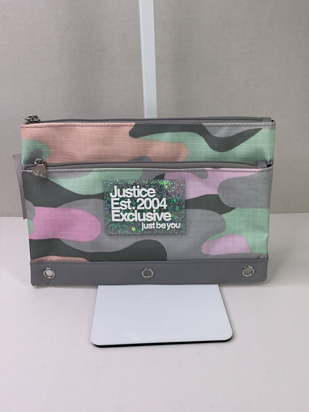 Justice Pastel Camo 3-Ring Pencil Pouch Bag